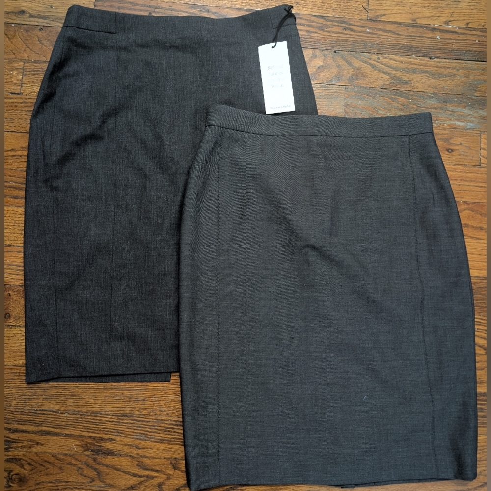 Lot of 2 Ann Taylor Charcoal Grey Tropical Wool & Poly Pencil Suit Skirts 0 2P